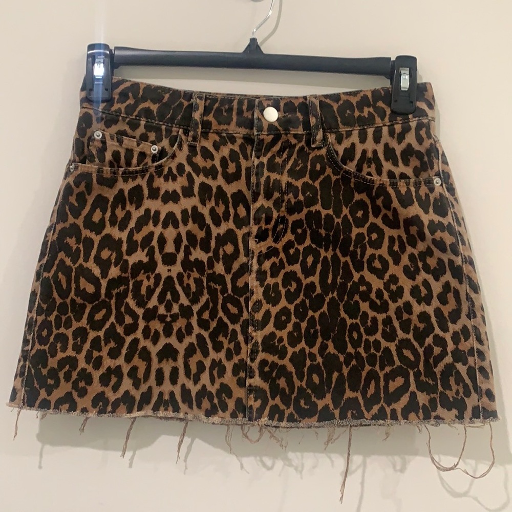 Zara Brown and Black Leopard Print Denim Mini Skirt